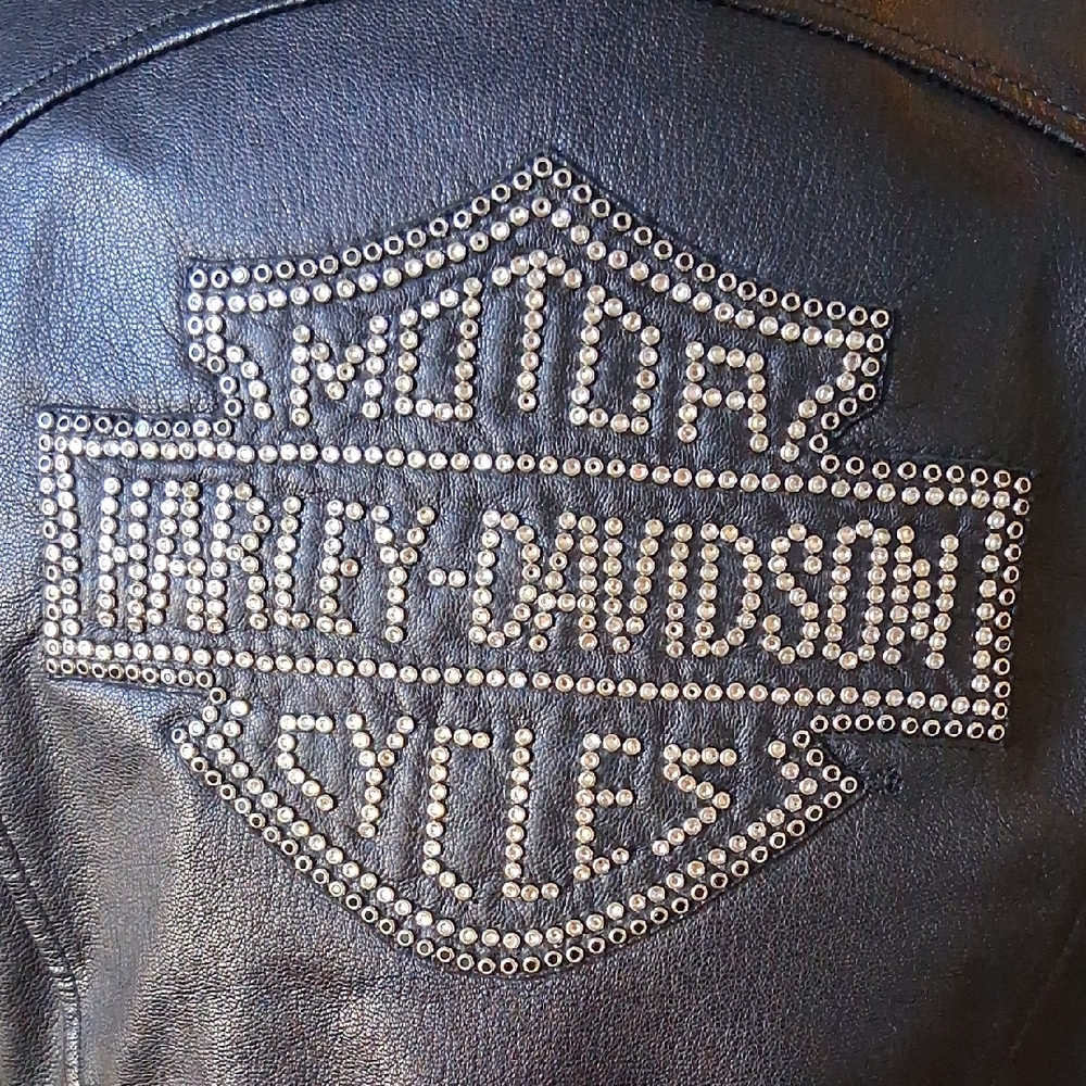 Harley-Davidson Women's Classic Black Leather Studded Bling Biker Jacket - Picture 8 of 12